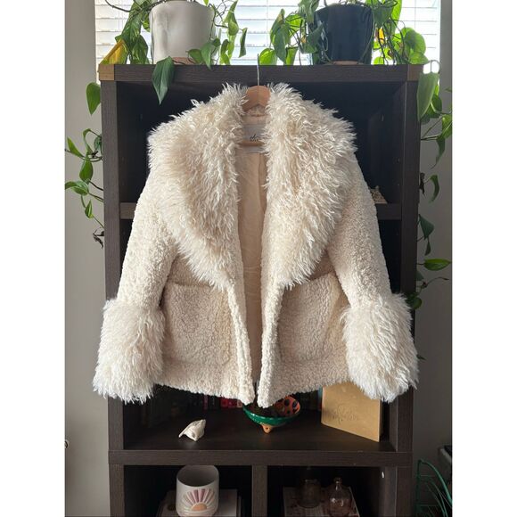 Oh Polly Wynter Shearling Penny Lane Coat Large Front Pockets in Cream Small - Picture 4 of 8